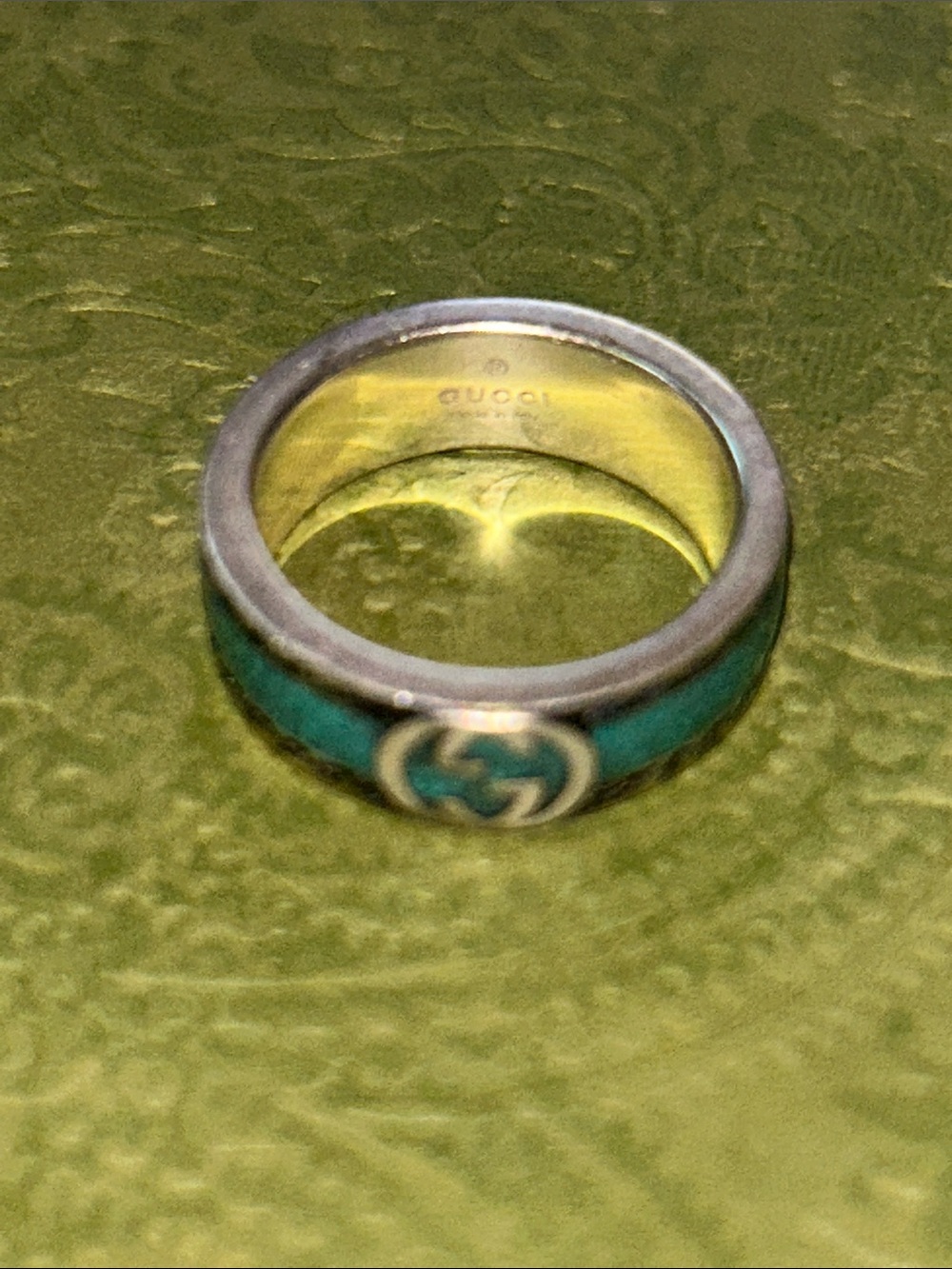 Gucci GG Sterling Silver Enamel Ring AG 925 Green Turquoise 645573 - Picture 11 of 16